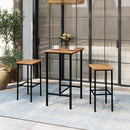 3 Pieces Acacia Wood Patio Bar Set Rectangular Table with Metal Frame