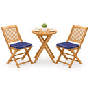 3 Pieces Acacia Wood Patio Folding Bistro Set with Soft Cushions
