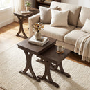 3 Pieces Nesting Coffee Table Side Table with Solid Rubber Wood Legs-Brown