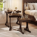 3 Pieces Nesting Coffee Table Side Table with Solid Rubber Wood Legs-Brown