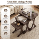3 Pieces Nesting Coffee Table Side Table with Solid Rubber Wood Legs-Brown