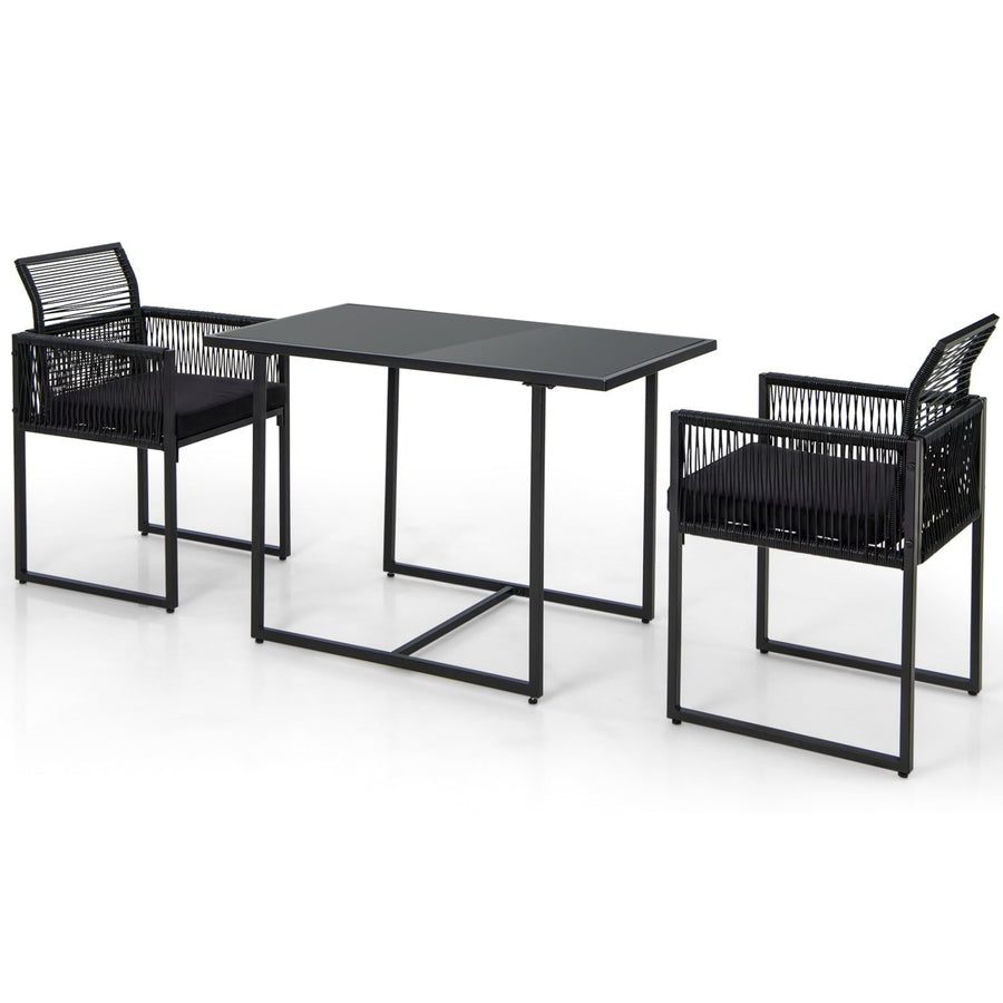 3 Pieces Outdoor Dining Set with Folding Backrest and Seat Cushions-Black