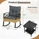 3 Pieces Outdoor Rattan Rocking Chairs Set with 2-Tier Side Table for Garden Backyard