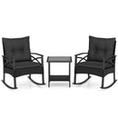 3 Pieces Outdoor Rattan Rocking Chairs Set with 2-Tier Side Table for Garden Backyard