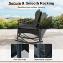 3 Pieces Outdoor Rattan Rocking Chairs Set with 2-Tier Side Table for Garden Backyard