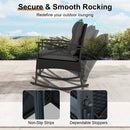 3 Pieces Outdoor Rattan Rocking Chairs Set with 2-Tier Side Table for Garden Backyard