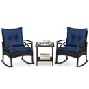 3 Pieces Outdoor Rattan Rocking Chairs Set with 2-Tier Side Table for Garden Backyard