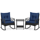 3 Pieces Outdoor Rattan Rocking Chairs Set with 2-Tier Side Table for Garden Backyard