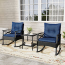 3 Pieces Outdoor Rattan Rocking Chairs Set with 2-Tier Side Table for Garden Backyard