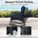 3 Pieces Outdoor Rattan Rocking Chairs Set with 2-Tier Side Table for Garden Backyard