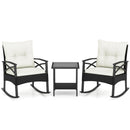 3 Pieces Outdoor Rattan Rocking Chairs Set with 2-Tier Side Table for Garden Backyard