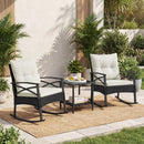 3 Pieces Outdoor Rattan Rocking Chairs Set with 2-Tier Side Table for Garden Backyard