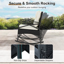 3 Pieces Outdoor Rattan Rocking Chairs Set with 2-Tier Side Table for Garden Backyard