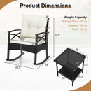 3 Pieces Outdoor Rattan Rocking Chairs Set with 2-Tier Side Table for Garden Backyard