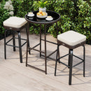 3 Pieces Outdoor Swivel Bar Set PE Rattan Bar Height Table with 2 Chairs-White