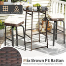 3 Pieces Outdoor Swivel Bar Set PE Rattan Bar Height Table with 2 Chairs-White