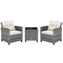 3 Pieces Outdoor Wicker Conversation Set with Tempered Glass Tabletop