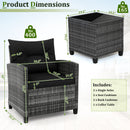 3 Pieces Outdoor Wicker Conversation Set with Tempered Glass Tabletop