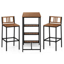 3 Pieces Outdoor Wood Bar Set with 3-Tier Storage Shelf and Metal Frame