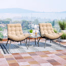 3 Pieces PE Rattan Conversation Set with Cushioned Papasan Chairs-Beige