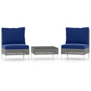 3 Pieces PE Rattan Conversation Chairs with Tempered Glass Coffee Table for Garden Porch-Navy
