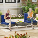 3 Pieces PE Rattan Conversation Chairs with Tempered Glass Coffee Table for Garden Porch-Navy