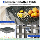 3 Pieces PE Rattan Conversation Chairs with Tempered Glass Coffee Table for Garden Porch-Navy