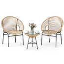 3PCS Patio Acapulco Furniture Bistro Set with GlassTable-Black