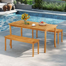 3 Pieces Patio Dining Set with Acacia Wood Outdoor Table and Benches