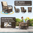 3 Pieces Patio Furniture Set PE Wicker Swivel Glider Chairs with 2-Tier Side Table and Cushions