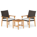 3 Pieces Patio PE Wicker Furniture Set Acacia Wood Outdoor Conversation Bistro Set-White
