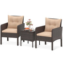 3 Pieces Patio PE Wicker Furniture Set with Cushions for Porch and Balcony