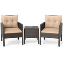 3 Pieces Patio PE Wicker Furniture Set with Cushions for Porch and Balcony