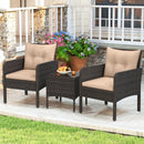 3 Pieces Patio PE Wicker Furniture Set with Cushions for Porch and Balcony