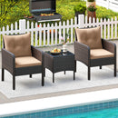 3 Pieces Patio PE Wicker Furniture Set with Cushions for Porch and Balcony
