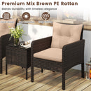 3 Pieces Patio PE Wicker Furniture Set with Cushions for Porch and Balcony