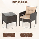 3 Pieces Patio PE Wicker Furniture Set with Cushions for Porch and Balcony