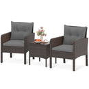 3 Pieces Patio PE Wicker Furniture Set with Cushions for Porch and Balcony