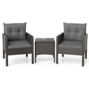 3 Pieces Patio PE Wicker Furniture Set with Cushions for Porch and Balcony