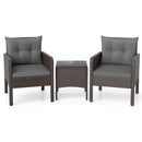 3 Pieces Patio PE Wicker Furniture Set with Cushions for Porch and Balcony
