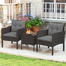 3 Pieces Patio PE Wicker Furniture Set with Cushions for Porch and Balcony