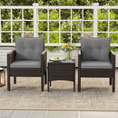 3 Pieces Patio PE Wicker Furniture Set with Cushions for Porch and Balcony