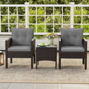 3 Pieces Patio PE Wicker Furniture Set with Cushions for Porch and Balcony