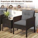 3 Pieces Patio PE Wicker Furniture Set with Cushions for Porch and Balcony