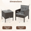3 Pieces Patio PE Wicker Furniture Set with Cushions for Porch and Balcony