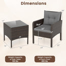 3 Pieces Patio PE Wicker Furniture Set with Cushions for Porch and Balcony