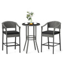 3-Piece Patio Rattan Bar Set with Tempered Glass Top for Backyard Poolside