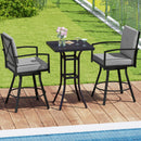 3-Piece Patio Swivel Bar Set with Cushions & Umbrella Hole