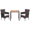 3 Pieces Patio Wicker Furniture Set wih Acacia Wood Table Top and Chair Cushiones