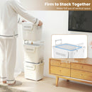 3 Pieces Plastic Storage Bins Stackable with Front Door and Side Handles-White